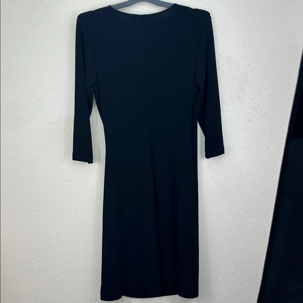 Chico's Travelers Rosemary Faux Wrap Dress Black 3/4 Sleeve Ruched Knit Sz 1/S - Picture 5 of 5